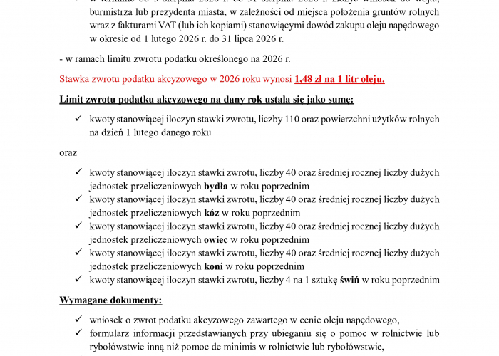 Zwrot podatku akcyzowego zawartego w cenie ON