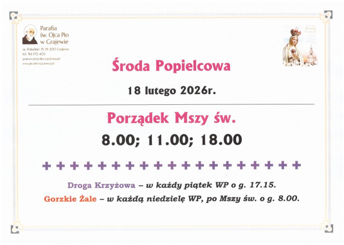Porządek Mszy Świętych w Środę Popielcową 