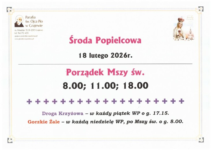 Porządek Mszy Świętych w Środę Popielcową 