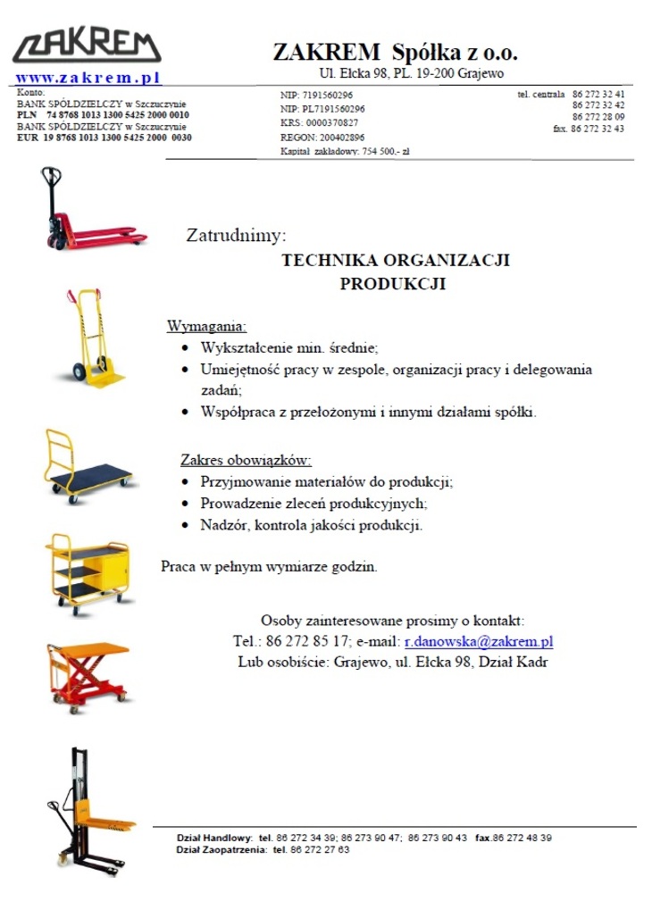 Zakrem Grajewo - ogłoszenie o zatrudnieniu