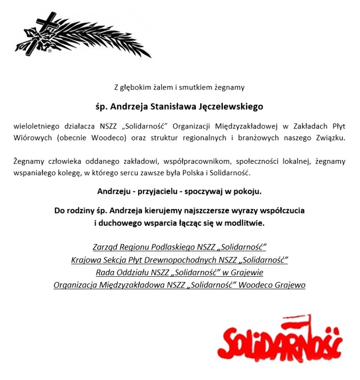 Zmarł śp. Andrzej Jęczelewski - kondolencje