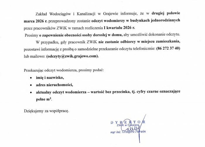 ZWiK. Odczyt wodomierzy w budynkach jednorodzinnych 