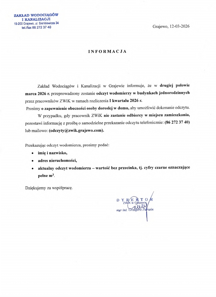 ZWiK. Odczyt wodomierzy w budynkach jednorodzinnych 