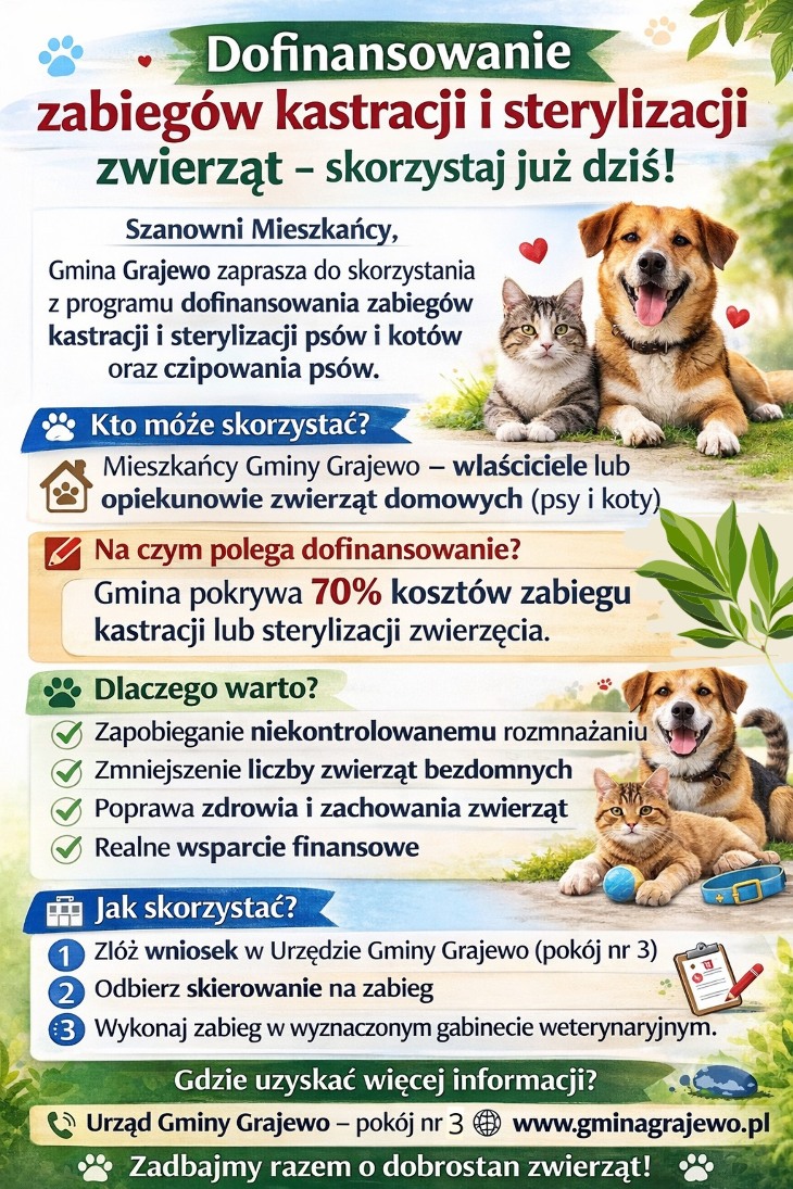 Dofinansowanie zabiegów sterylizacji/kastracji zwierząt 