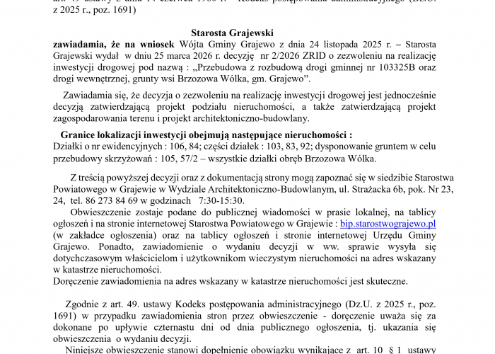 Obwieszczenie Starosty Grajewskiego
