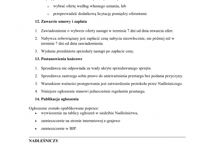 Nadleśnictwo Rajgród - Obwieszczenie o przetargu 