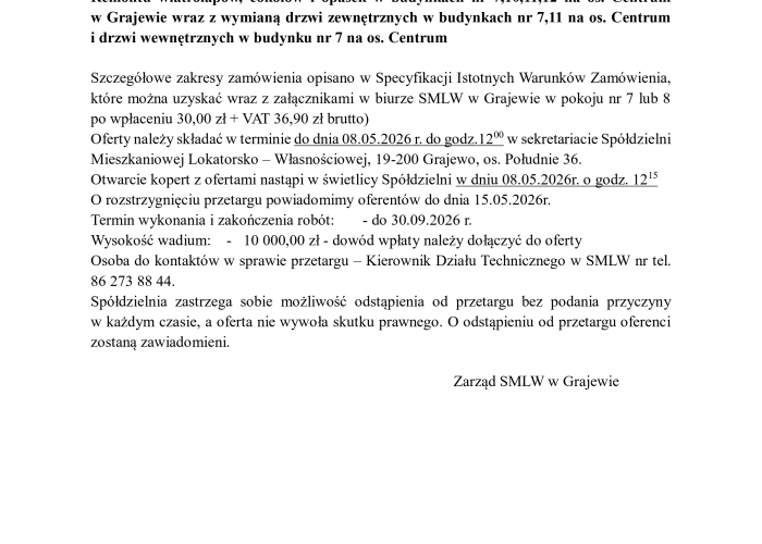 SMLW. Ogłoszenia o przetargach 