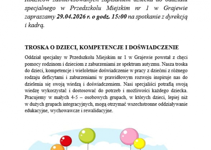 Przedszkole nr 1 w Grajewie otwiera grupę specjalną