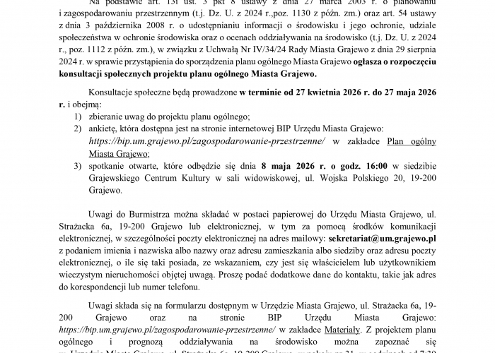 Ogłoszenie o konsultacjach społecznych POG