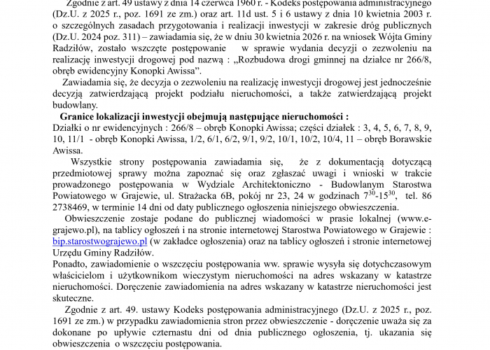 Ogłoszenie Starostwa Powiatowego w Grajewie