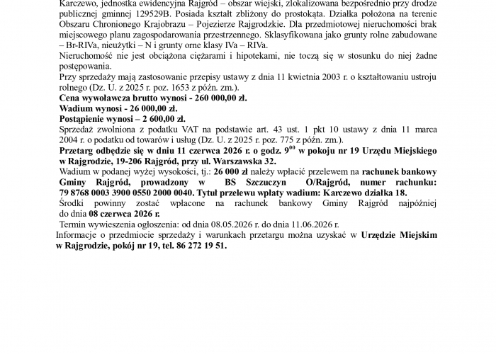 Ogłoszenie Burmistrza Rajgrodu
