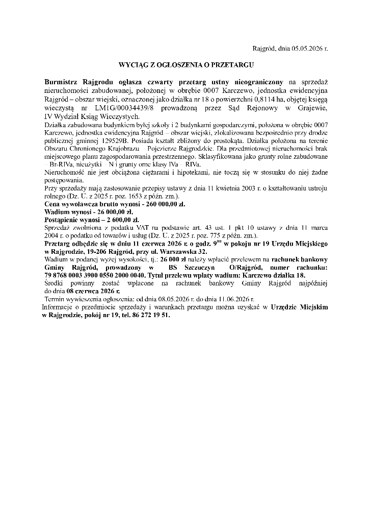 Ogłoszenie Burmistrza Rajgrodu