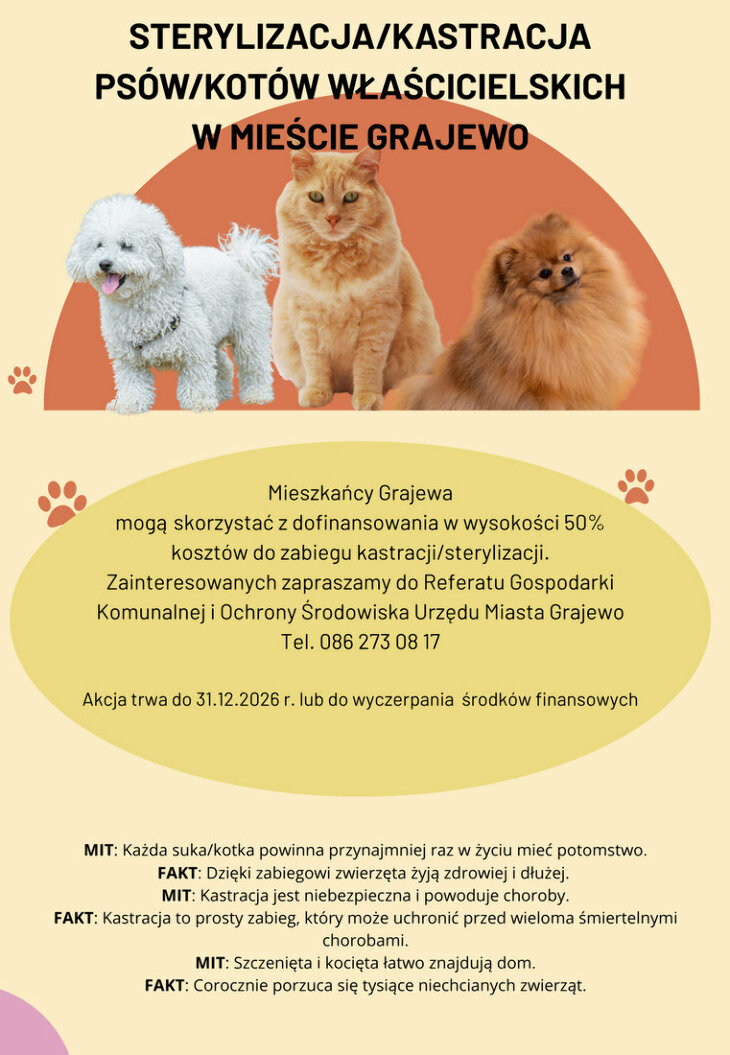 Kastracja/sterylizacja psów i kotów - dofinansowanie