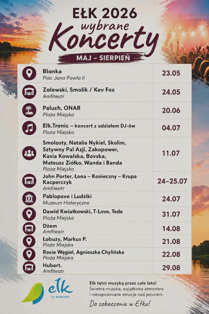 Wybrane koncerty w Ełku - 2026