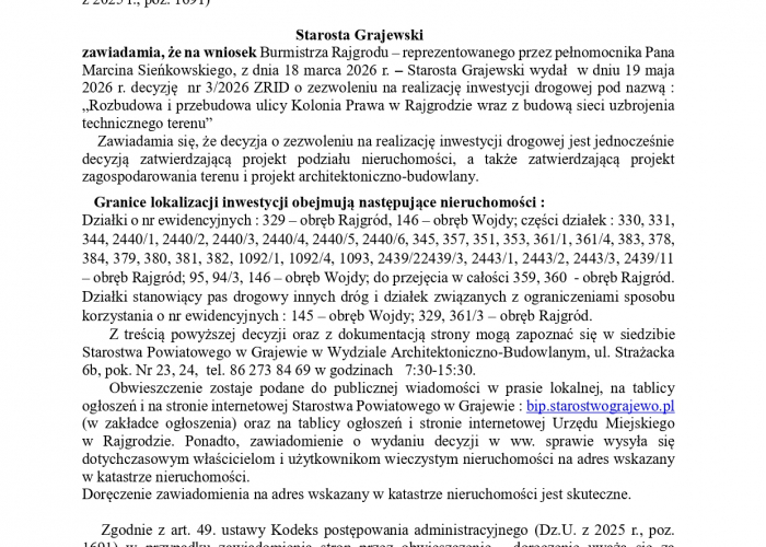 Obwieszczenie Starosty Grajewskiego