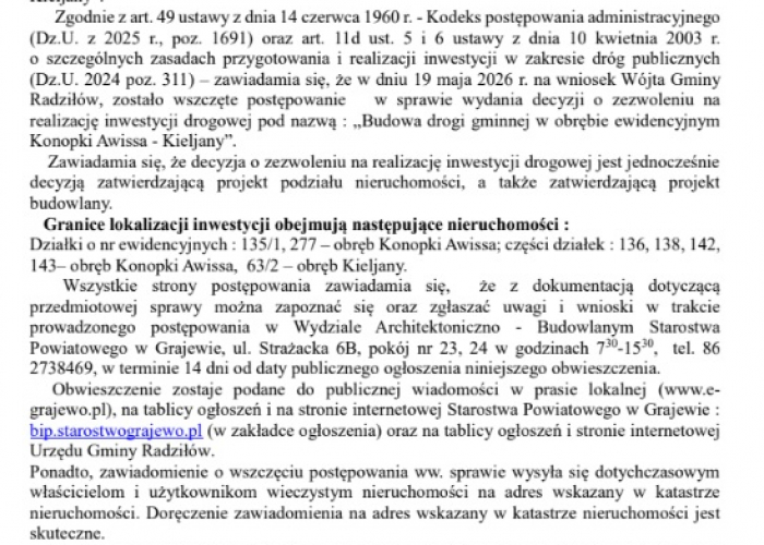 Obwieszczenie Starosty Grajewskiego z dn 20.05
