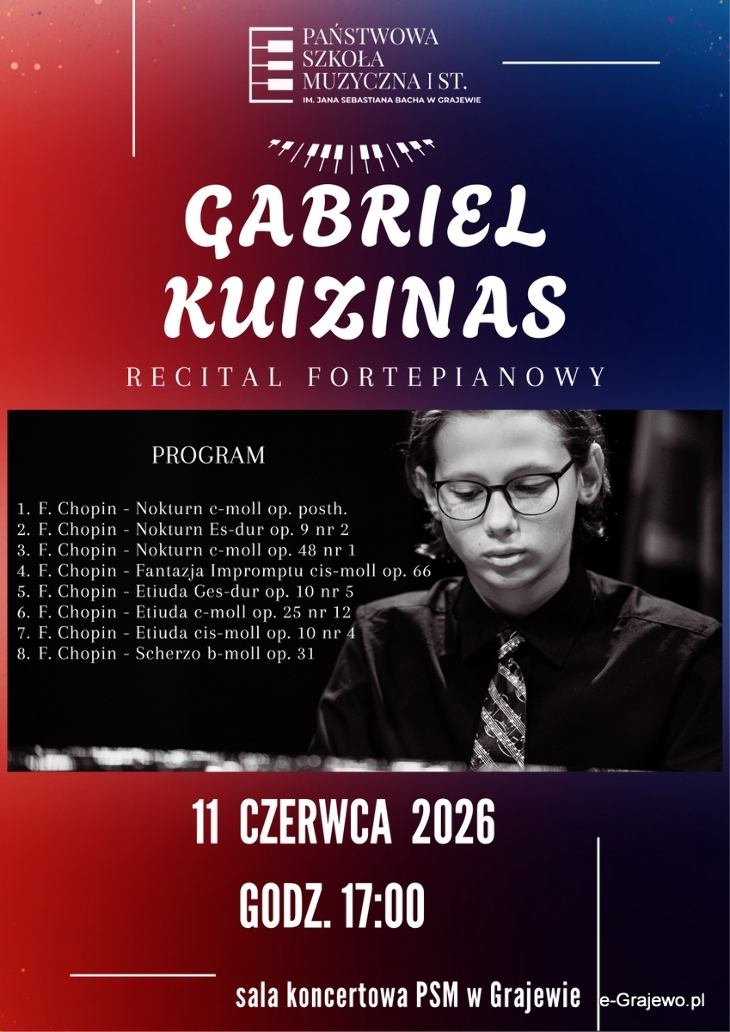 PSM.  Recital Fortepianowy Gabriela Kuizinasa