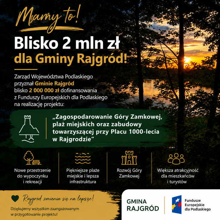 Mamy świetną wiadomość dla mieszkańców Rajgrodu!