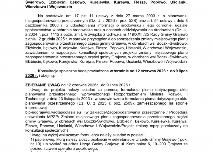 Ogłoszenie Wójta Gminy Grajewo