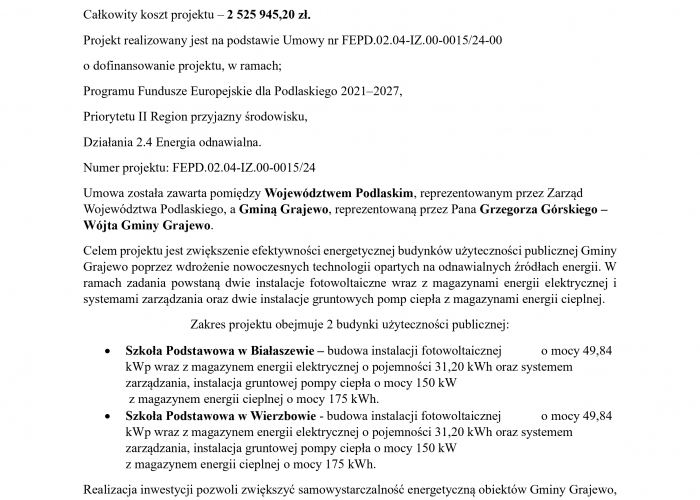 Gmina Grajewo buduje instalacje OZE