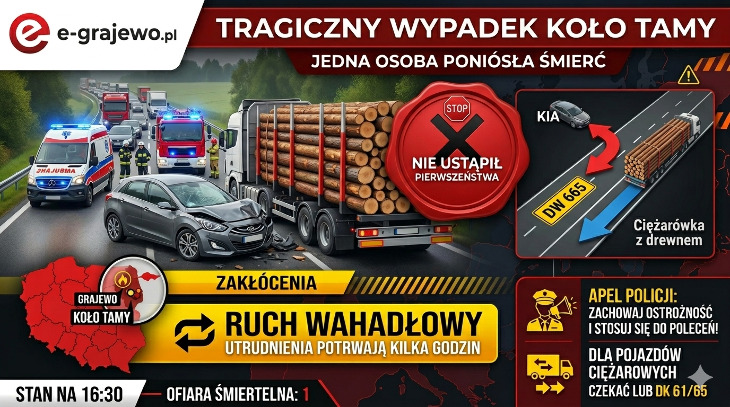 Ofiara śmiertelna wypadku koło Tamy