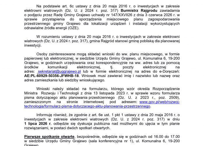 Ogłoszenie Burmistrza Rajgrodu