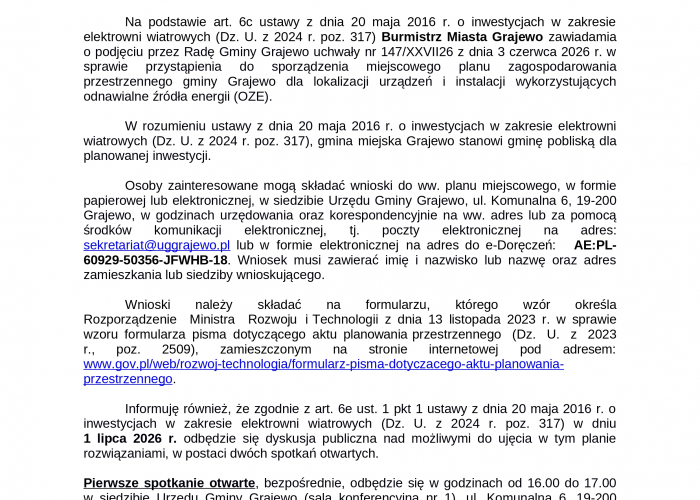 Ogłoszenie Burmistrza Grajewa