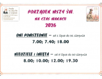 Wakacyjny porządek Mszy Św. w parafii Św. O. Pio 