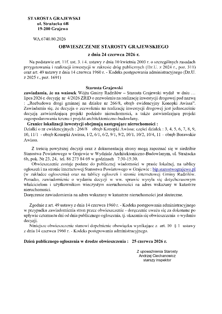 Obwieszczenie Starosty Grajewskiego 