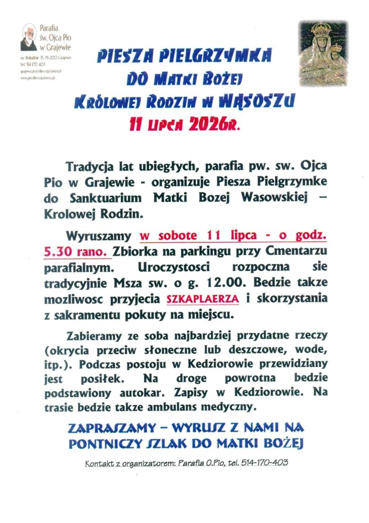 Piesza Pielgrzymka do Wąsosza (11.07)