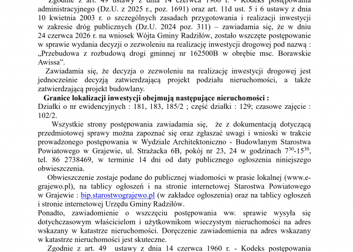 Obwieszczenie Starosty Grajewskiego 