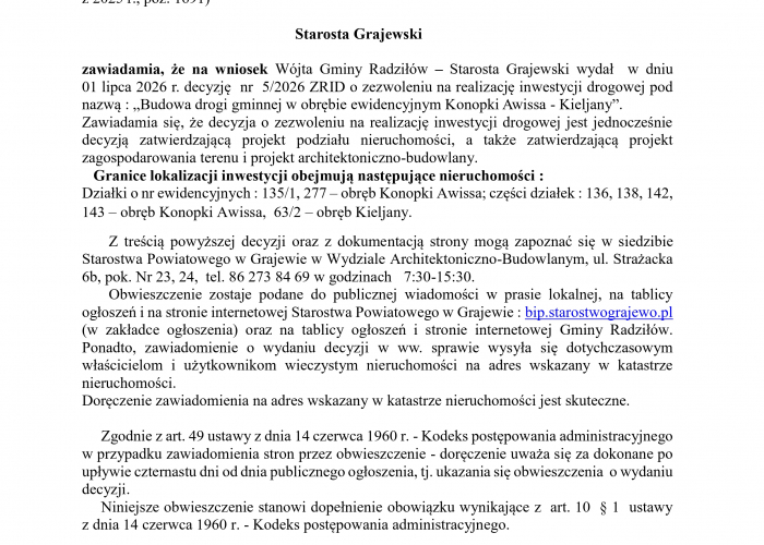 Obwieszczenie Starosty Grajewskiego 