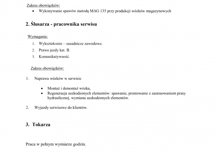 Oferta pracy dla spawacz i tokarza