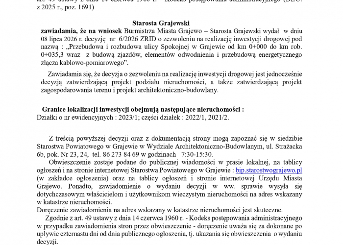 Obwieszczenie Starosty Grajewskiego 