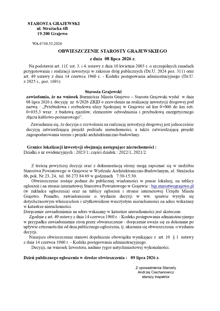 Obwieszczenie Starosty Grajewskiego 