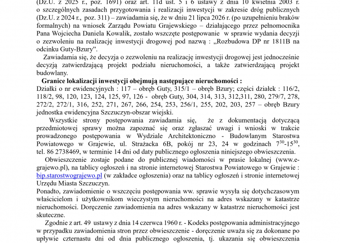 Obwieszczenie Starosty Grajewskiego 