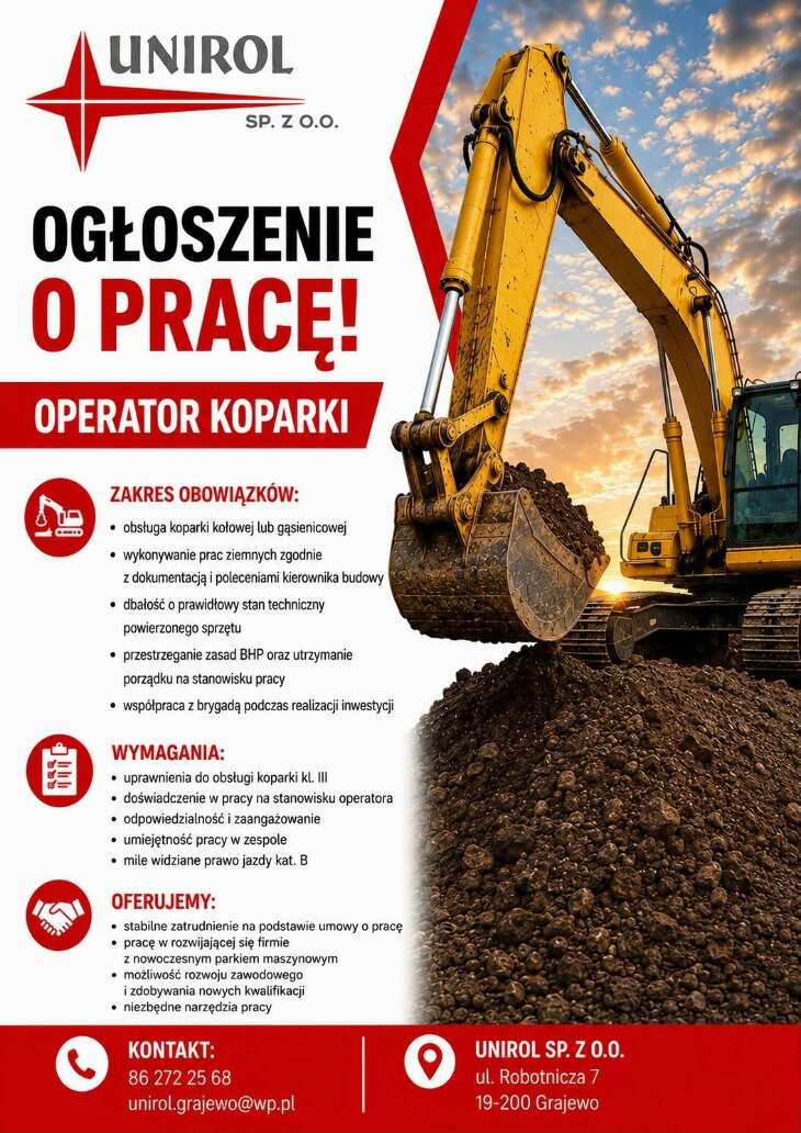 Oferta pracy - operator koparki