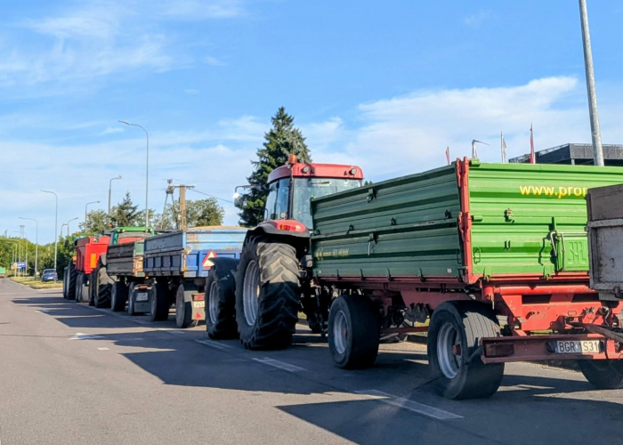 Żniwa w pełni. Sznur ciągników na ulicy Elewatorskiej