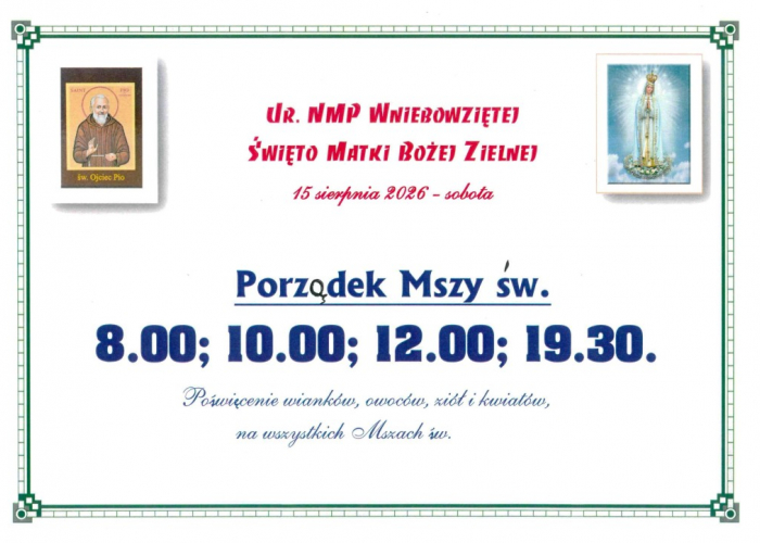 Uroczystość Wniebowzięcia NMP Matki Bożej Zielnej