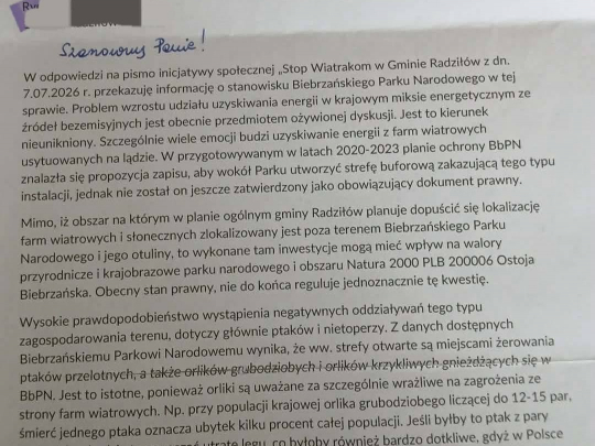 Biebrzański Park Narodowy przeciwko wiatrakom