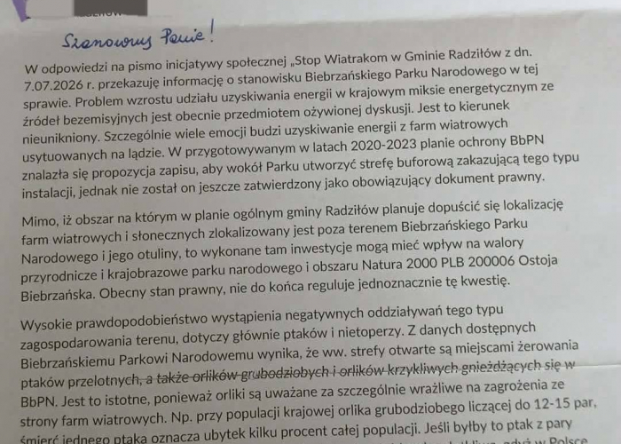 Biebrzański Park Narodowy przeciwko wiatrakom
