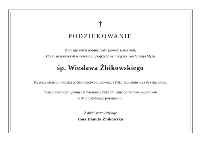 Podziękowanie za udział w ceremonii pogrzebowej