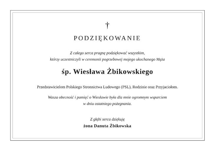 Podziękowanie za udział w ceremonii pogrzebowej