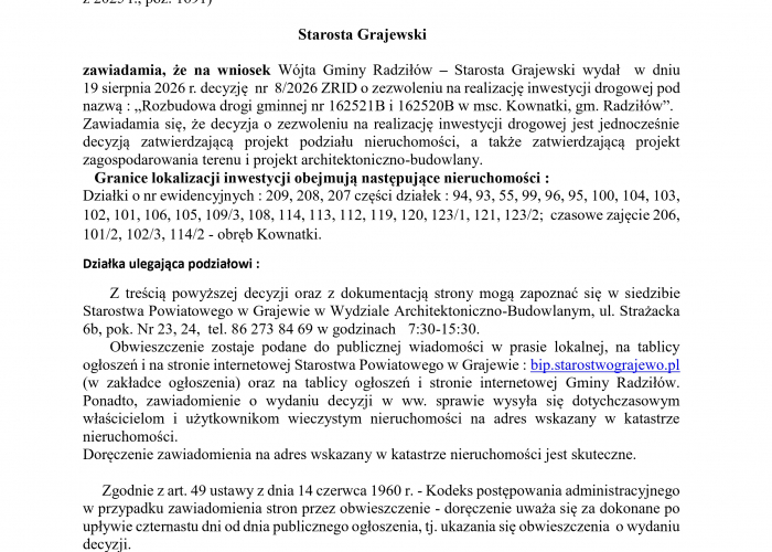 Obwieszczenie Starosty Grajewskiego