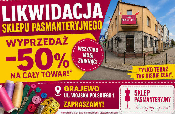 Likwidacja sklepu pasmanteryjnego - OBNIŻKA 50%