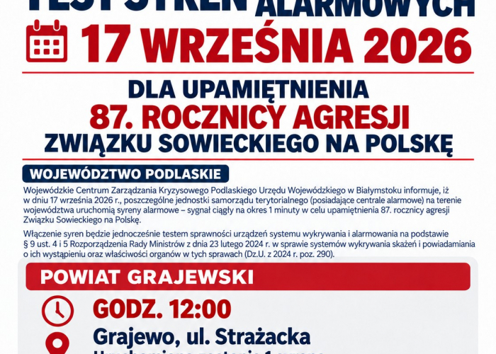 Syreny zabrzmią w Grajewie. Upamiętnią 87. rocznicę agresji ZSRR