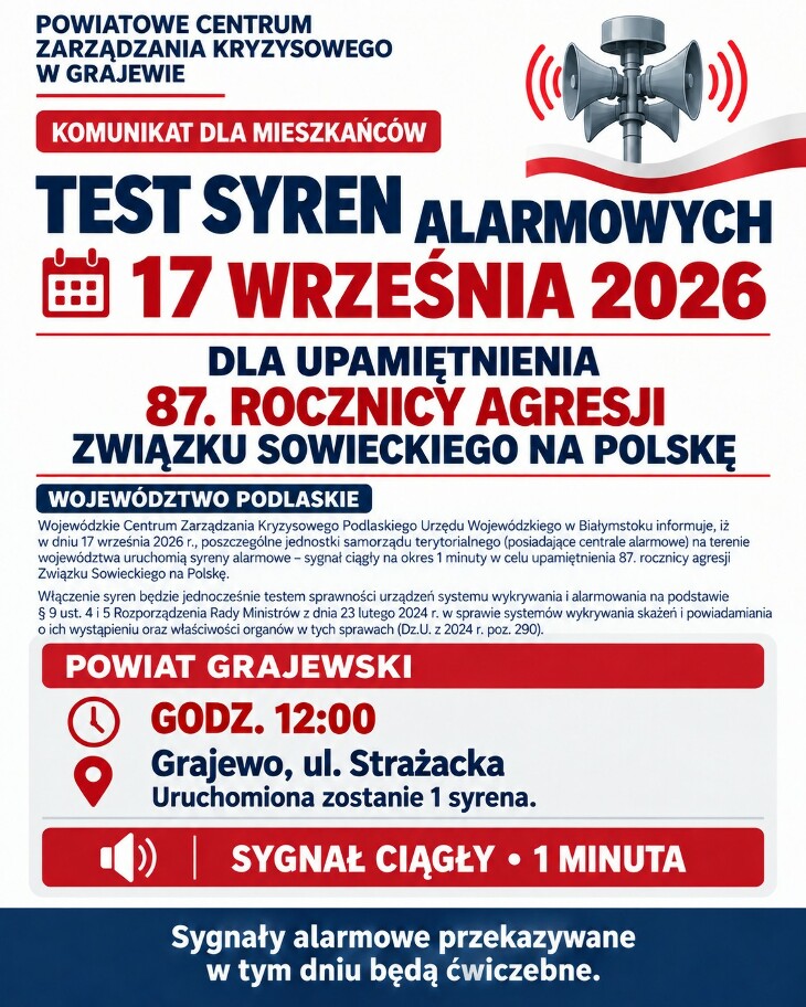 Syreny zabrzmią w Grajewie. Upamiętnią 87. rocznicę agresji ZSRR
