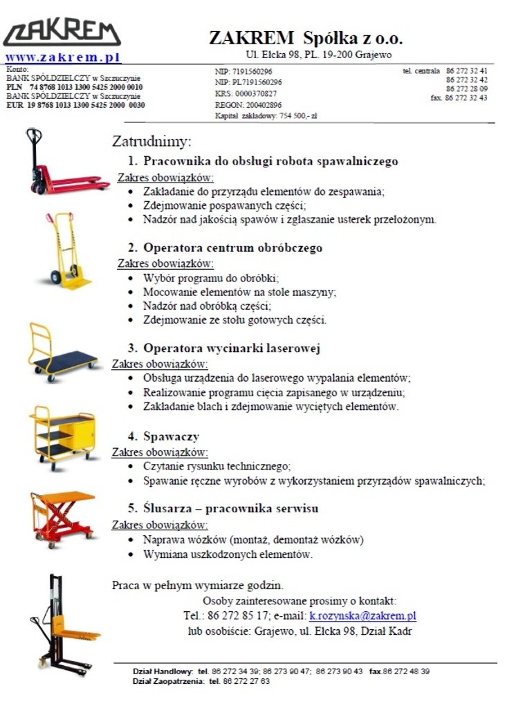 ZAKREM w Grajewie zatrudni pracowników!