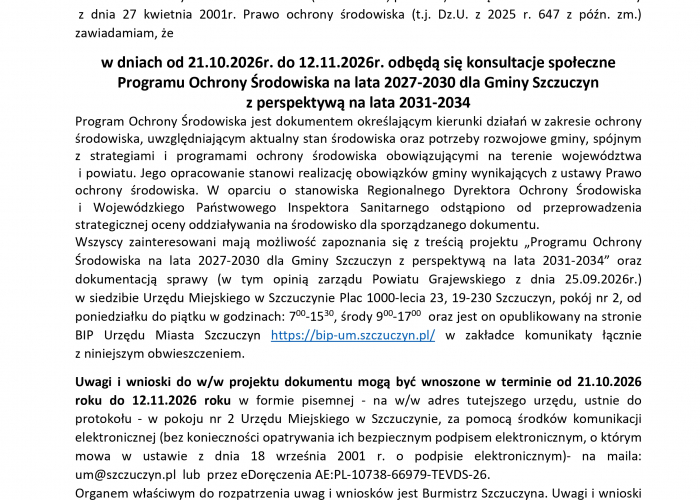 Szczuczyn: OBWIESZCZENIE
