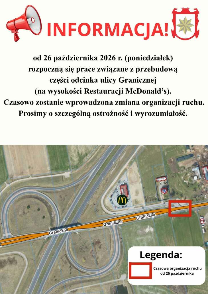 INFORMACJA o czasowej zmianie organizacji ruchu na ul. Granicznej 